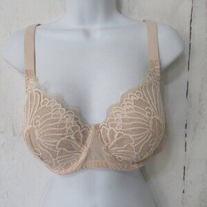 Paramour Bra 40C Beige Tan Tempting Plush All Over Lace Underwire135061